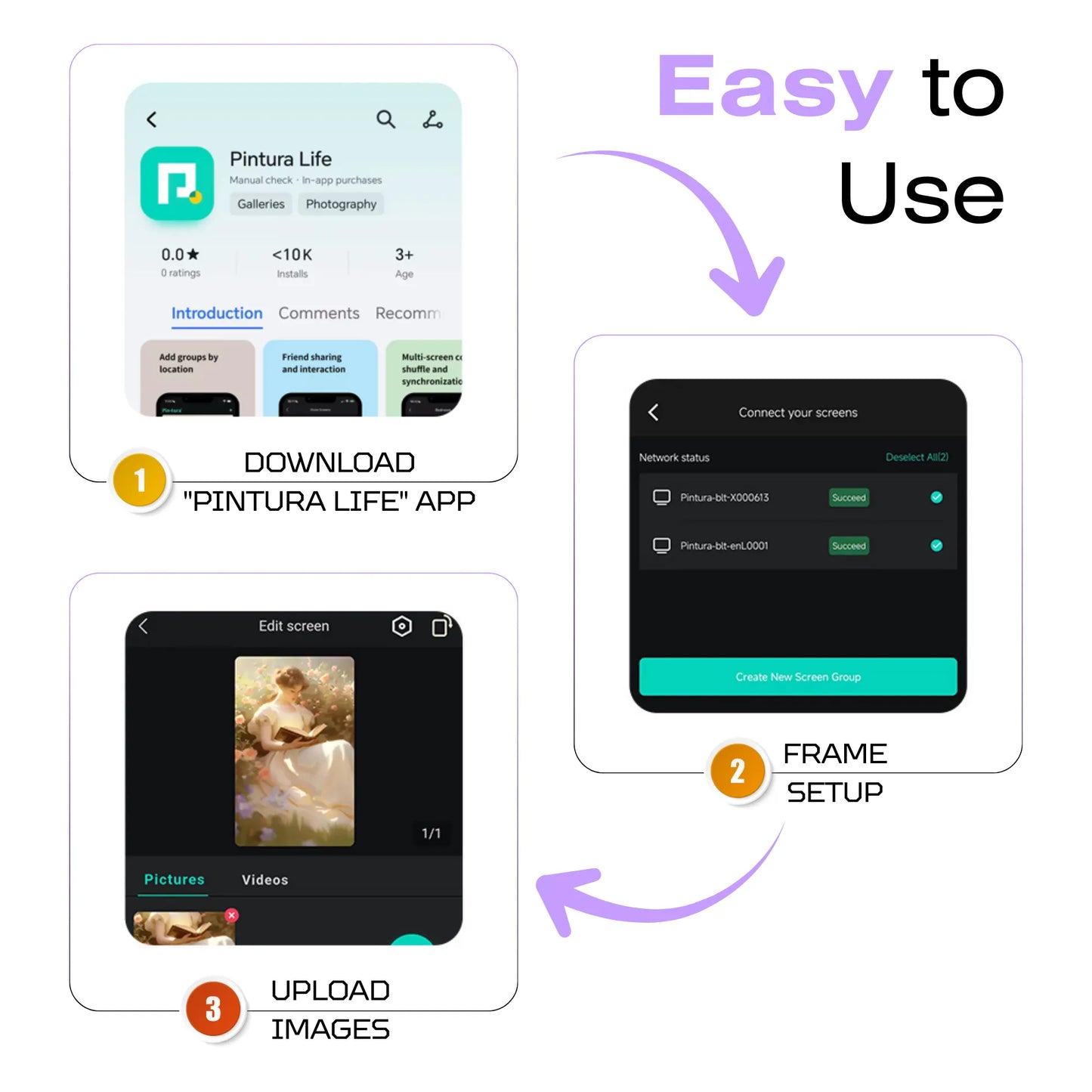 Pintab 2K Digital Frame Set - Wireless Magnetic Wall Mount Smart Photo Display