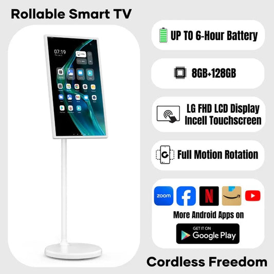 PinGo Portable TV – 32″ Smart Tablet TV with Wheels & 60/90 Hz