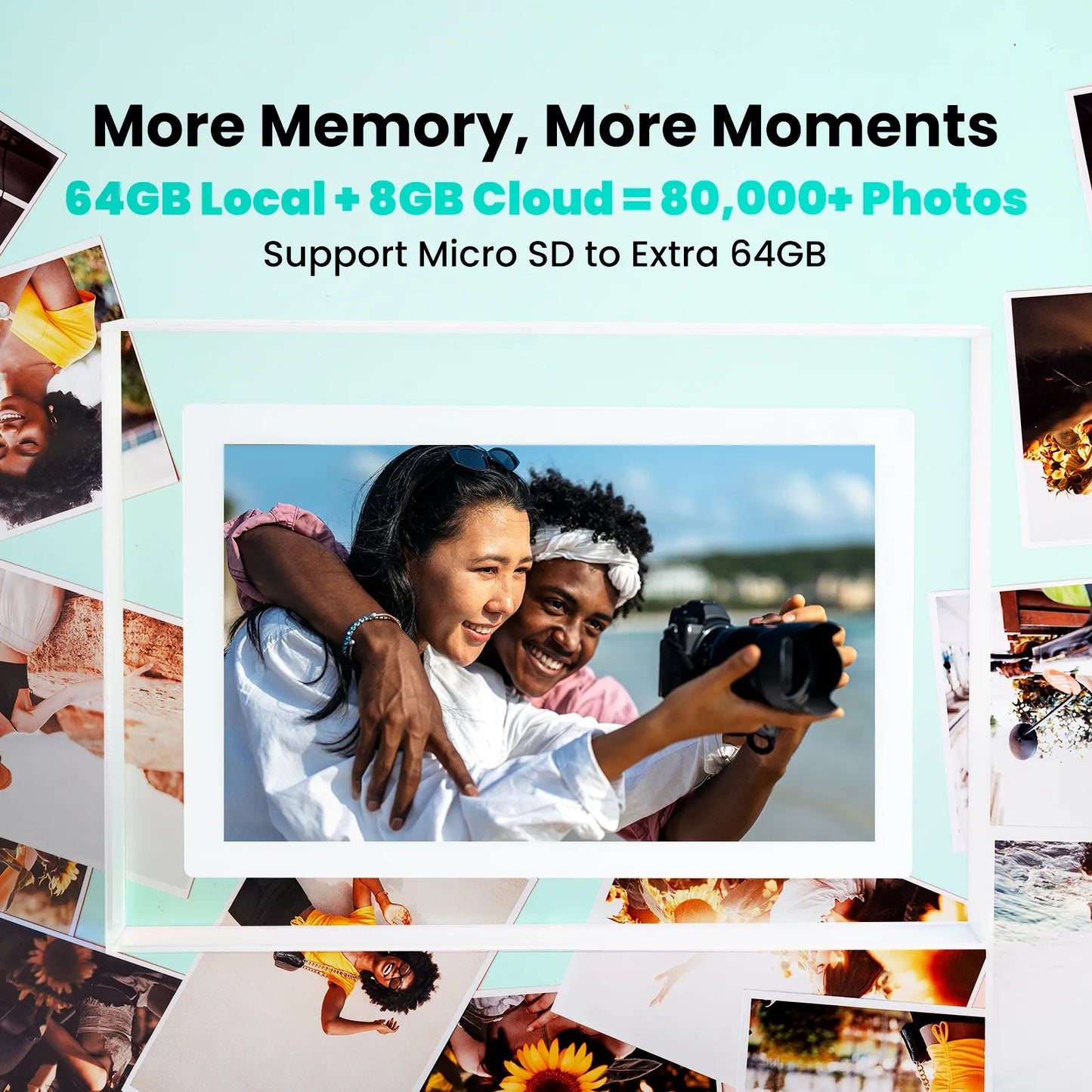 Pintura 10.1" Cordless Digital Picture Frame with Battery (7350mAh) - FHD 1920x1200 Touch Screen, Magnetic Charging, 64GB ROM