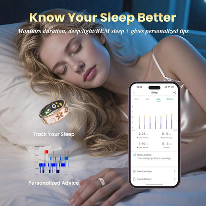 Artisan Enamel Smart Ring for Women | Rose Gold Health & Sleep Tracker | No Monthly Fees