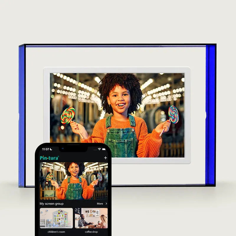 WiFi Digital Picture Frame by Pinpin: Blue Acrylic Frame PinturaLife