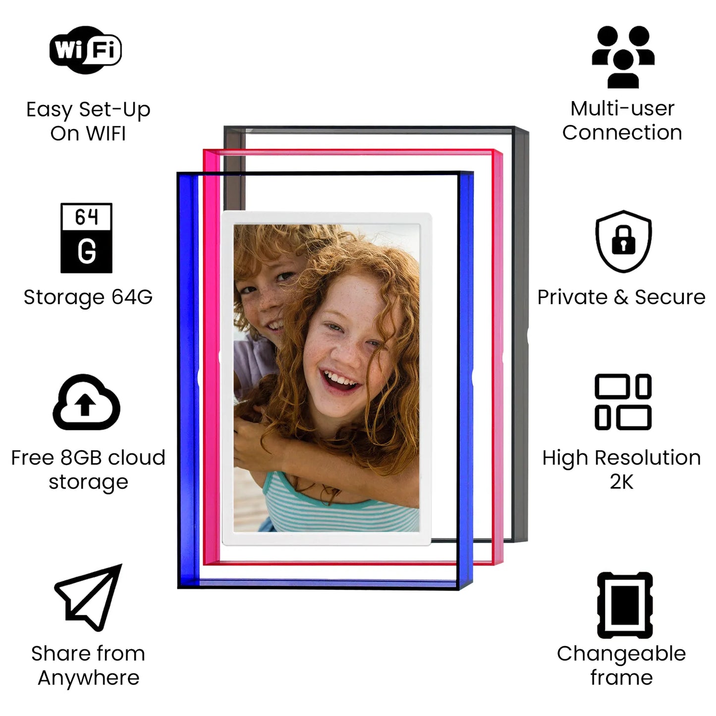 Pinpin Acrylic WiFi Digital Frame | 2K IPS & No Monthly Fees