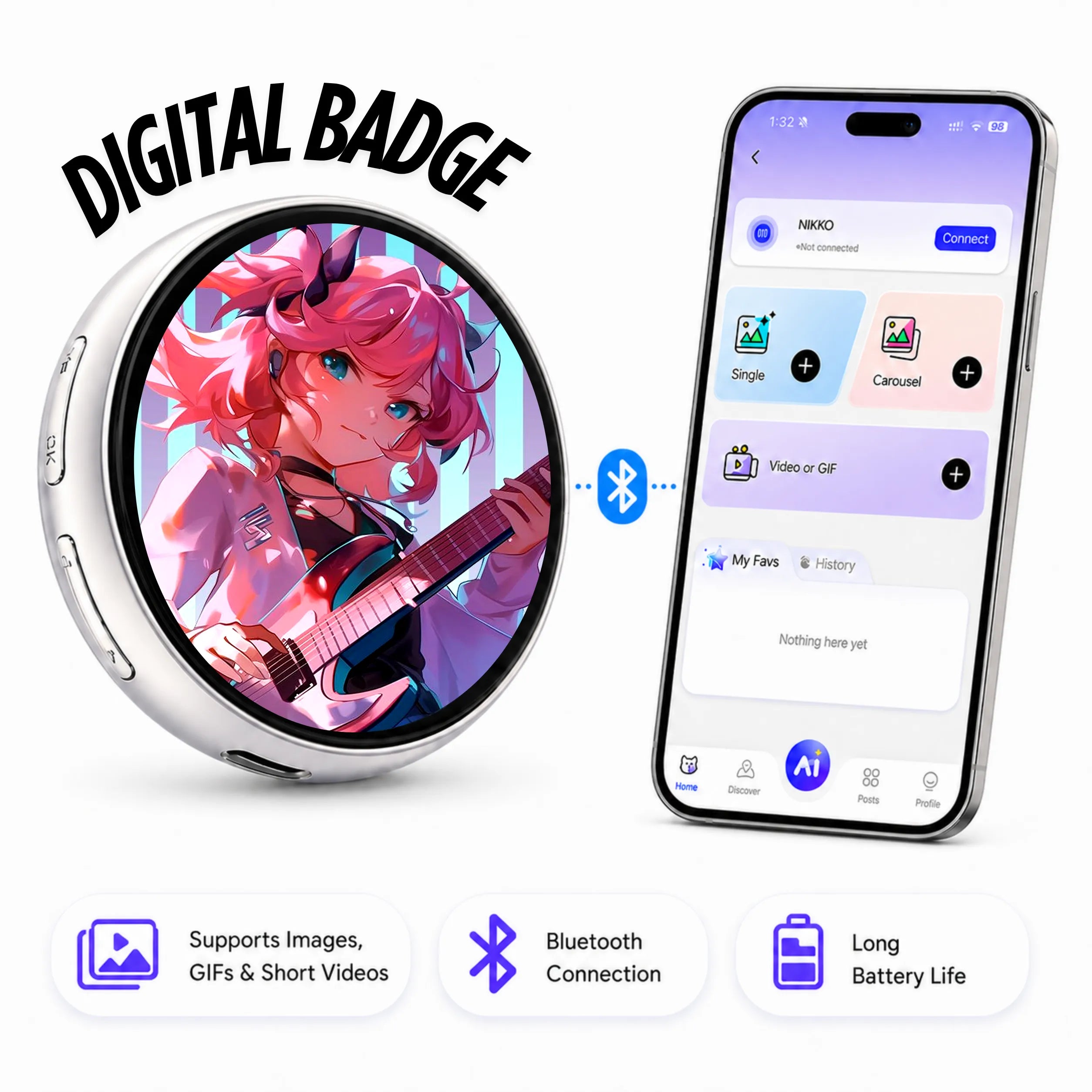 Smart Digital Badge & Wearable GIF Player — For Ita Bags, Cosplay & Events