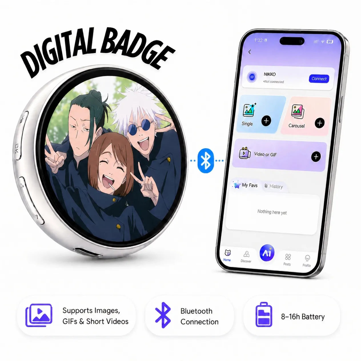 Smart Digital Badge & Wearable GIF Player — For Ita Bags, Cosplay & Events