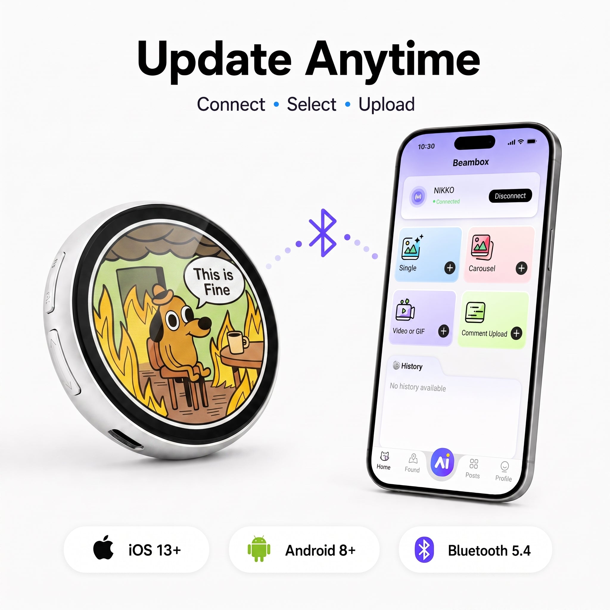 Pintura Smart Digital Badge Pin – Bluetooth GIF, Photo & Video Display
